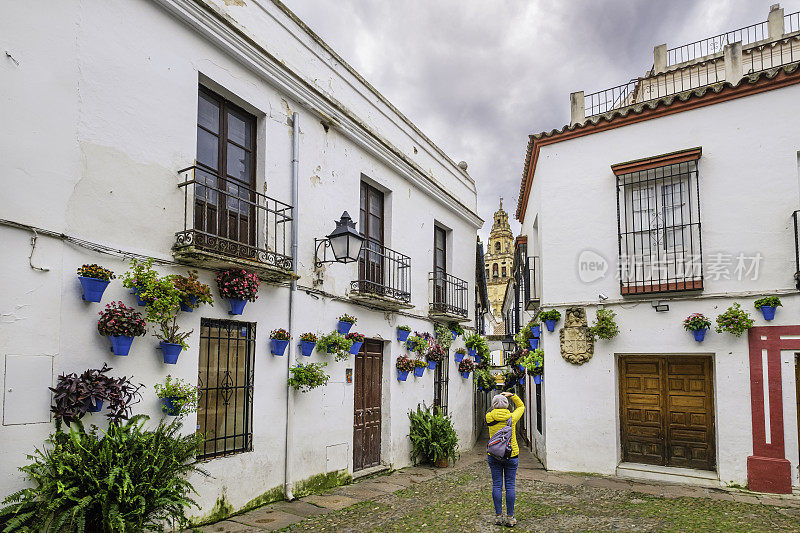 科尔多瓦的Calleja de las Flores，老城迷人的小巷之一(西班牙安达卢西亚)